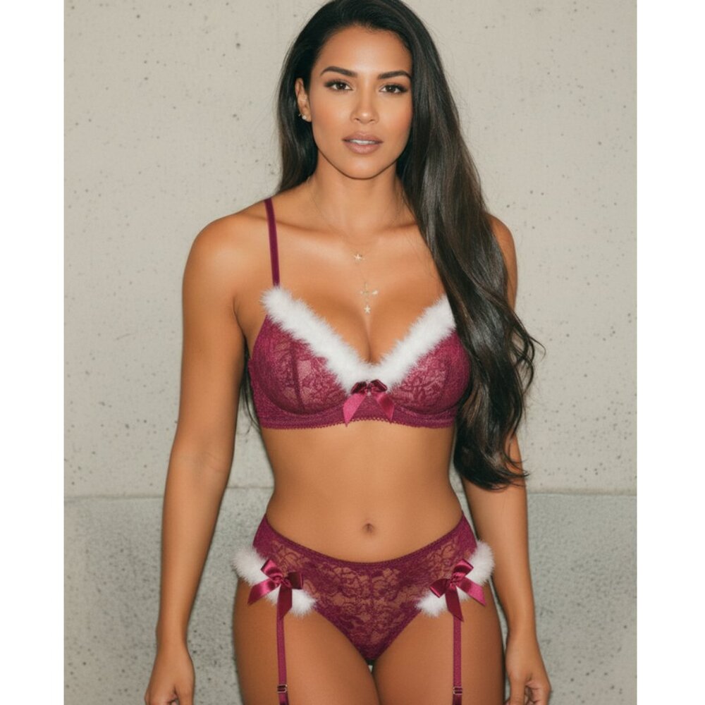 Sexy Christmas Lingerie Set With Attached Garter Straps.